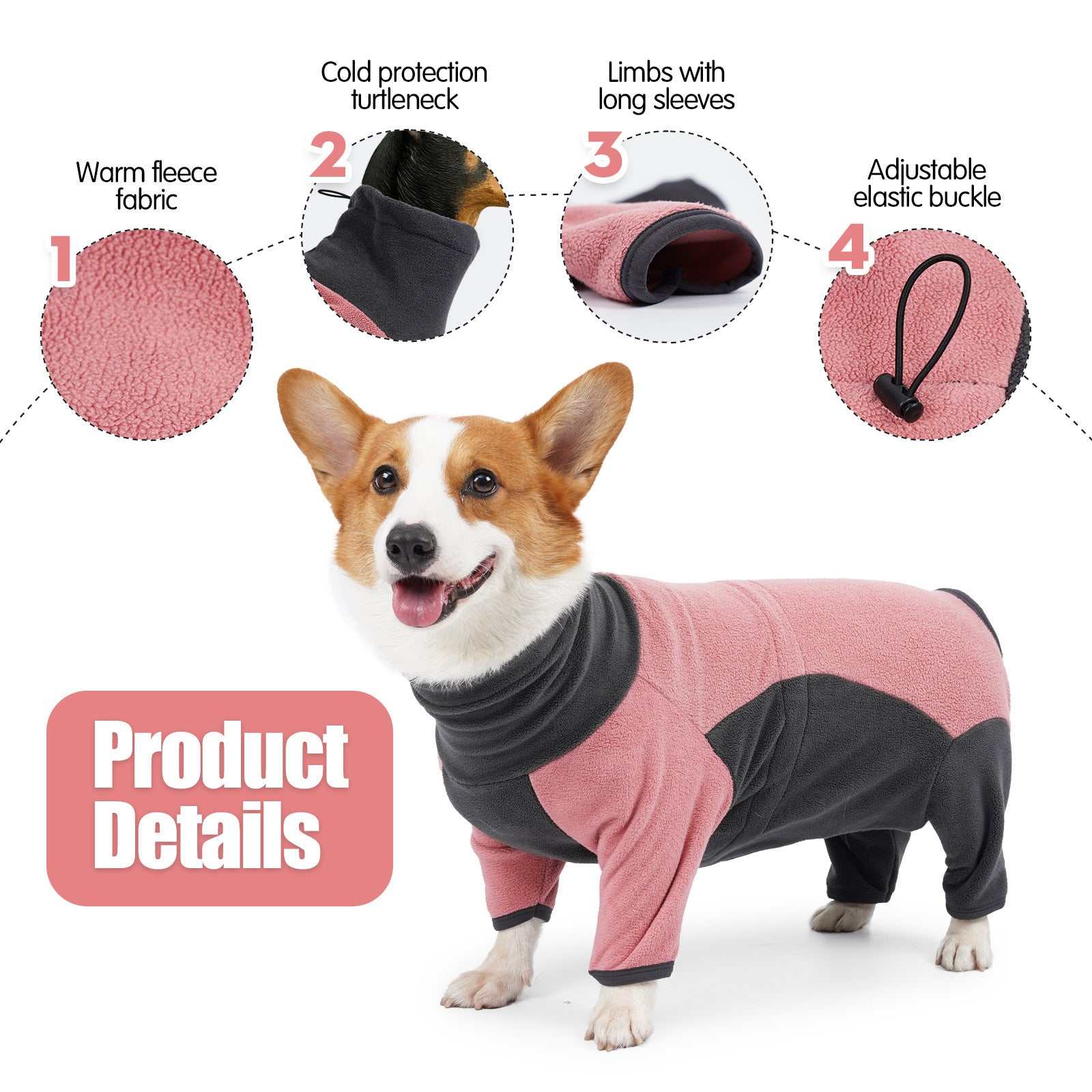 Dog Winter Coat Soft Warm Fleece Pullover Pajamas for Small Medium LarSOFT WARM POLAR FLEECE The winter coat for dogs is made of thick polar fleece material, extra warm, soft and lightweight. Keep your friendly puppy in complete comforDog Winter Coat Soft Warm Fleece Pullover Pajamas for Small Medium Large Dogs,petjoyzpetjoyzDog Clothes Cold Proof